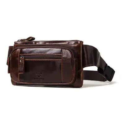 (coffee) Humerpaul Famous Brand Fashion Men Genuine Leather Waist Packs Organizer Travel Chest B