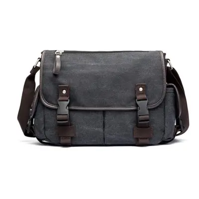 (black) Vintage Shoulder Travel Crossbody Canvas Messenger Patchwork Multi-function Laptop Schoo