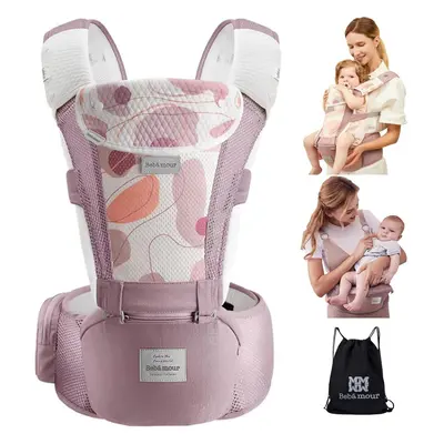 (03 Pink) Baby Carrier Newborn to Toddler Baby Carrier Hipseat 0-36Months with Head Hood