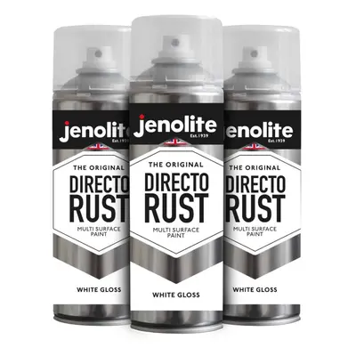 (3 x 400ml, White) JENOLITE Directorust Gloss - Multi Surface Spray Paint - For Use On Wood, Met