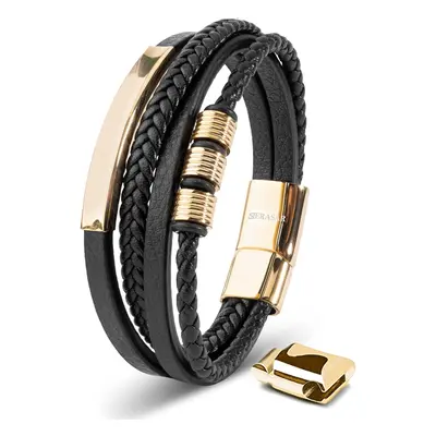 (Gold, 20cm) SERASAR|Leather Bracelet for Men "Brave"