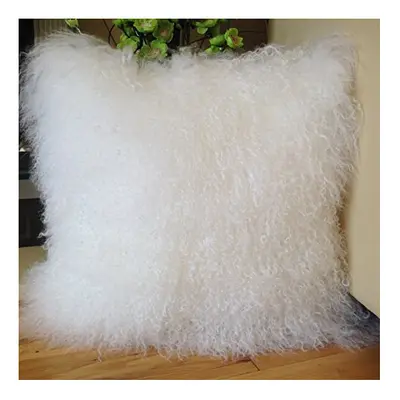 New 40cm x 40cm Genuine Mongolian Sheepskin Lamb Wool Fur Cushion Cover - Bleach White