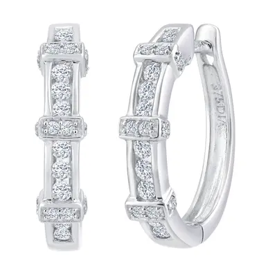 Jewelco London 9ct White Gold Round 1/2ct Diamond Channel Hoop Earrings 3mm - PE0AXL3623W