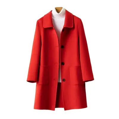 (M, Red) Popular Woolen Outerwear Warm Skin-touching Winter Coat Women Winter