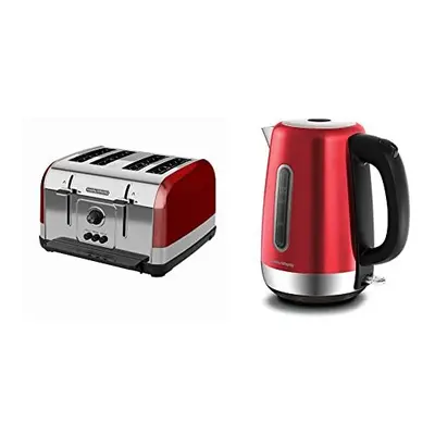 Venture Red Slice Toaster - Defrost Setting - High Lift Feature - & Equip Red Jug Kettle - 1.7L 