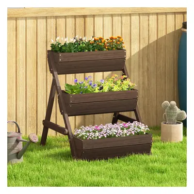 Outsunny Tier Raised Garden Bed Wooden Elevated Planter Box Kit, Tan