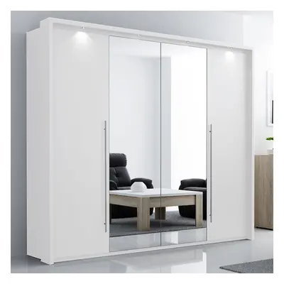 (White, 256cm) Modern Bedroom Sliding-Folding Door Wardrobe with Mirror DAKO White or Grey