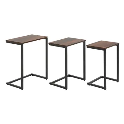 HOMCOM C-Shaped Nesting Tables Set of with Steel Frame, Rustic Brown