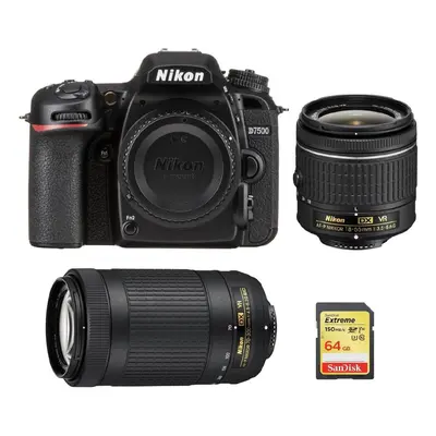 NIKON D7500+AF-P 18-55MM+AF-P 70-300MM+SanDisk Extreme 64G SD