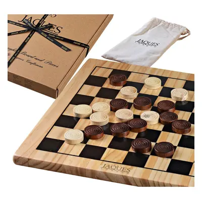 Jaques of London Draughts Set - 12" Wooden Checkers Board Game with Pieces - Wooden Draughts and