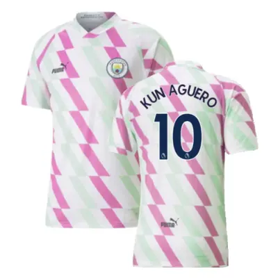 (M) Man City Pre-Match Shirt (White) (KUN AGUERO 10)