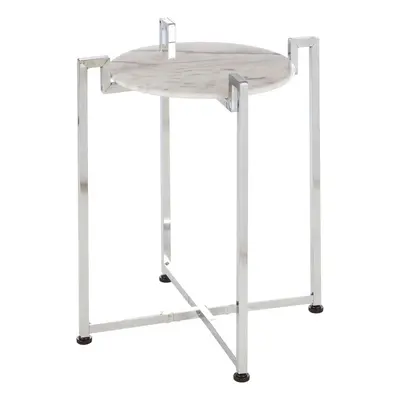 Premier Housewares White Marble Side Table with Chrome Base