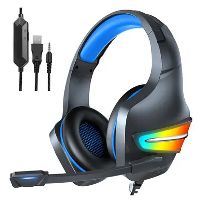 (Black red) Gaming Headset 50mm Driver Unit RGB Light Noise Reduction Mic 3.5mm USB Port for PS4