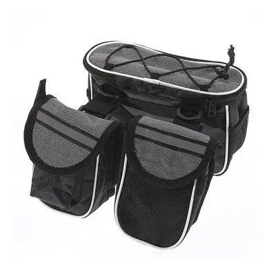 (Grey) Bike Frame Front Tube Bag Double Pouch Bicycle Saddle Tube Bag Outdoor Cycling with Water