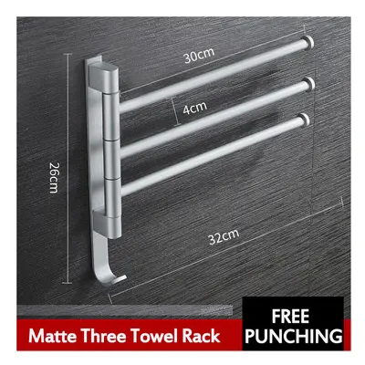 (Matte three towel rack) Aluminum Wall Mount Towel Rail Rack Rotatable Holders 2/3/4/5 Storage H