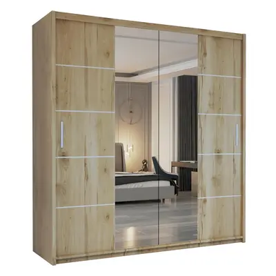 (Oak, 203cm) Winnipeg Double Door Sliding Mirror Wardrobe