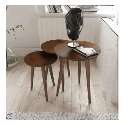 (Round) Set Of Coffee Tables Wooden Side End Table Lamp Stand Nesting Nest Tables Set