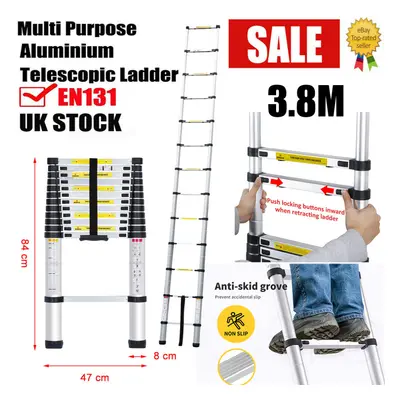 3.8M Multi-Purpose Aluminium Telescopic Step Ladder Extendable EN131