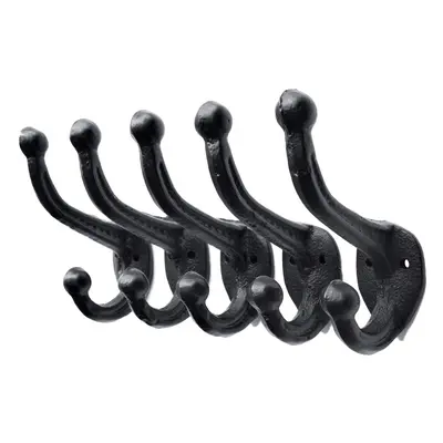 Rustic Hooks, Matte Black Cast Iron Wall Hooks (Set of 5), Modern Farm