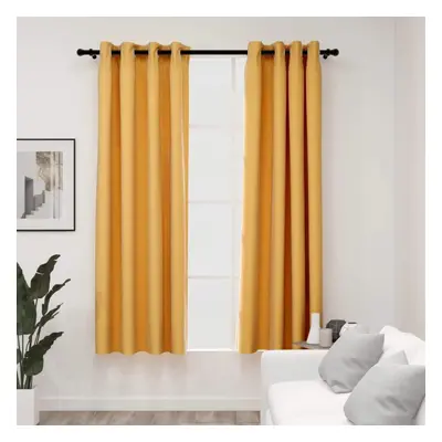 vidaXL 2x Linen-Look Blackout Curtains with Grommets Yellow Window Covering