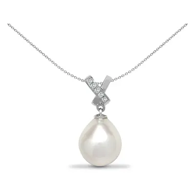 Jewelco London Ladies 18ct White Gold Channel Set Round G SI1 0.04ct Diamond and Teardrop Pearl 