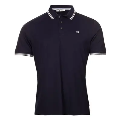 (M, Navy Tipped) Calvin Klein Mens Campus Button Ribbed Collar Golf Polo Shirt