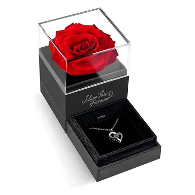 I Love You Necklace With Red Rose - Romantic Gifts For Her Wife Girlfriend On Anniversary Valent