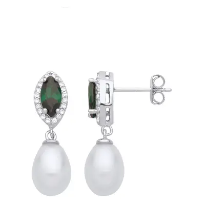 Jewelco London Ladies Sterling Silver Cream Green Pear Marquise Pearl CZ Cats Eyes Halo Cluster 