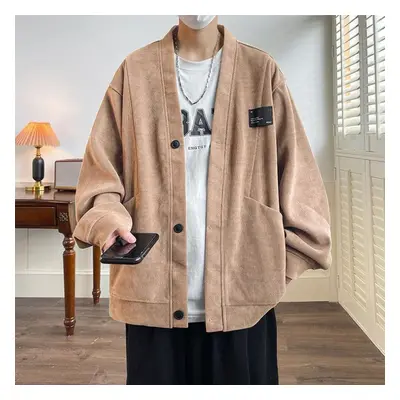 (coffee, 7XL) Spring And Autumn Men&apos;s Large Size Casual V-neck Knitted Cardigan