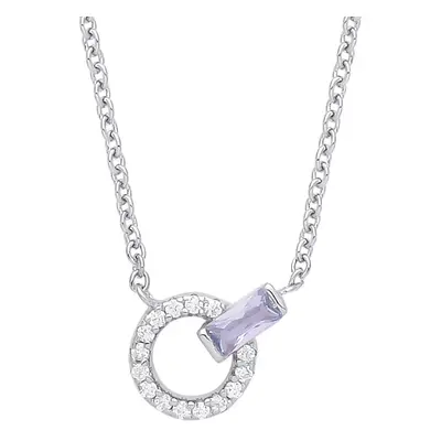 Jewelco London Ladies Sterling Silver Lilac Radiant CZ Inverted Q Power Button Halo Lavalier Nec