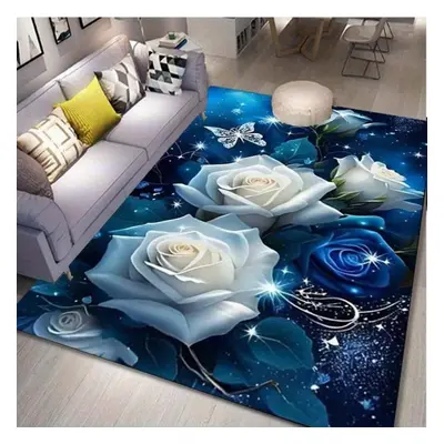 (120*160cm) Blue Roses Print Anti-slip Rugs Kitchen Mat Soft Thickened Kitchen Floor Mat Waterpr