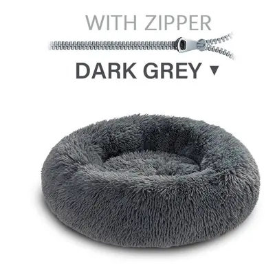 (dark grey, 80) Solid Round Dog Bed With Zipper Removable For Cats & Dogs Pet Beds Sofa Mat Acce