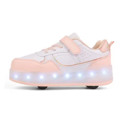 (pink, 35) Children&apos;s Four-wheel Disassembly Into Flat Sports Shoes Led Bling Bling Kids Gl