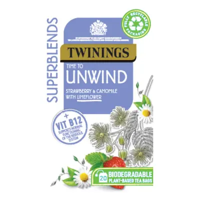 Twinings Superblends Unwind Tea - Strawberry Herbal Tea Infusion with Camomile, Lemon Balm, Lime