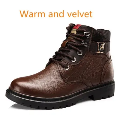 (auburn, 41) Men Winter Shoes Warm Comfortable Fashion Genuine Leather Snow Boots Waterproof Boo