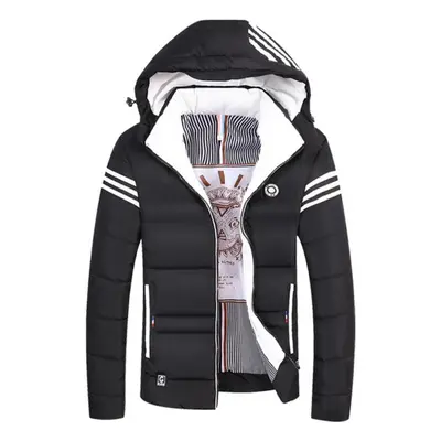 (black, L) Winter Coat Men&apos;s Jacket Hooded Padded Jacket Youth Down