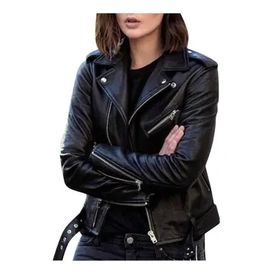 (black, XXXXXL) Autumn Short Jacket Solid Female Moto Biker Jackets Thin Ladies Cool Faux Leathe