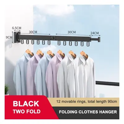 (Two FOLD) Retractable Folding Clothes Hanger Aluminum Drying Rack Wall-mounted Laundry Storage 