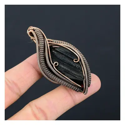 (black, 2.76 Inches) Black Tourmaline Gemstone Pure Copper Wire Wrapped Handmade Pendant Jewelry