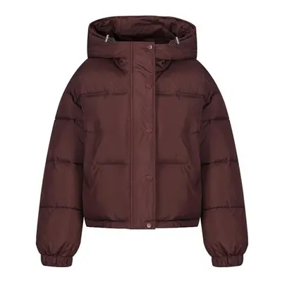 (burgundy, XXL) Women Autumn Winter Soild Color Thicken Outwear Cotton Padded Hooded Warm Jacket