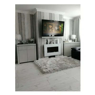 PREMIUM PRODUCT 90cm White Wall Mounted Electric Fire with colour Flames (Pebbles, Logs and Crys