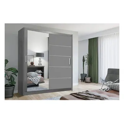 (180CM, Grey) NZ Lyon 2&3 Sliding Mirror Door Wardrobe