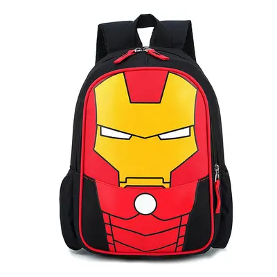 (Iron Man - Black) Kids Superhero Backpack Spiderman Superman School Book Bag Rucksack