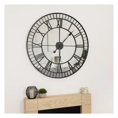 CHARLES BENTLEY Windermere Outdoor And Indoor Mirrored Wall Clock, Black Coating, Skeleton Desig