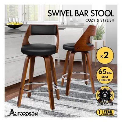 ALFORDSON 2x Swivel Bar Stools Eden Kitchen Wooden Dining Chair BLACK