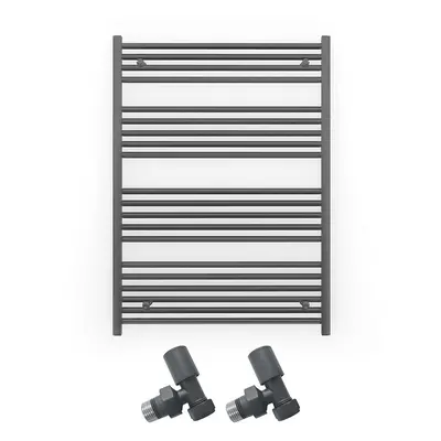 (700 x 1200mm (BTU: 2483), With Angled Valves) 700mm Wide Anthracite Towel Rail Radiator + Valve