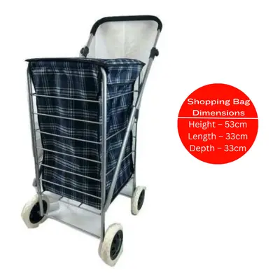 4 Wheel Durable Shopping Trolley Grocery Festival Cart (Navy Tartan)