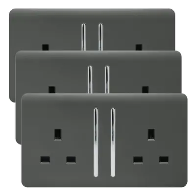 Trendi Gang Artistic Modern Glossy Amp Switched Plug Socket Charcoal (3 Pack)