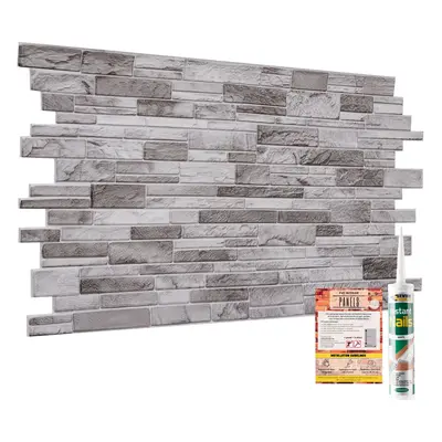 (Light Grey, Set of 20) 3D Wall Panels with Adhesive Included (96x48cm) Brick & Stone Effect Wal