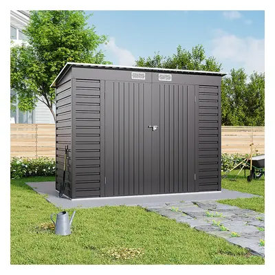 182.6cm H Outdoor Double Door Galvanized Steel Storage Shed, Grey